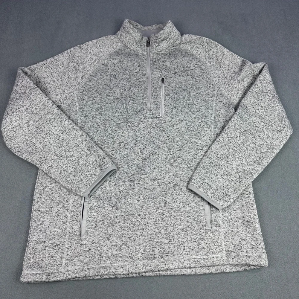 George Mens Quarter Zip Pullover Sweater Marled Grey Fleece Lined Large 42-44